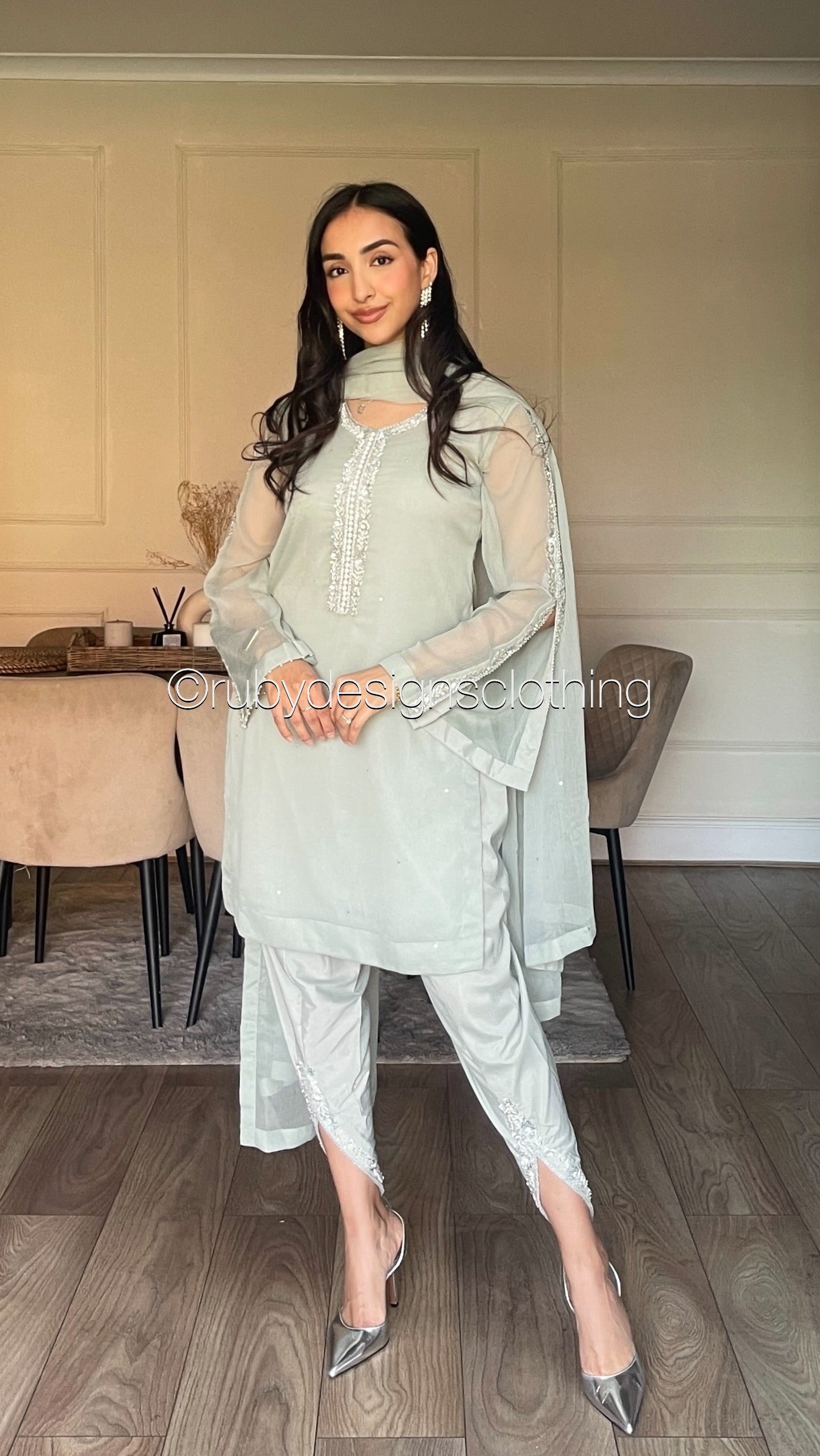 ASMA Haze - 3 Piece Chiffon Suit with Tulip Trousers