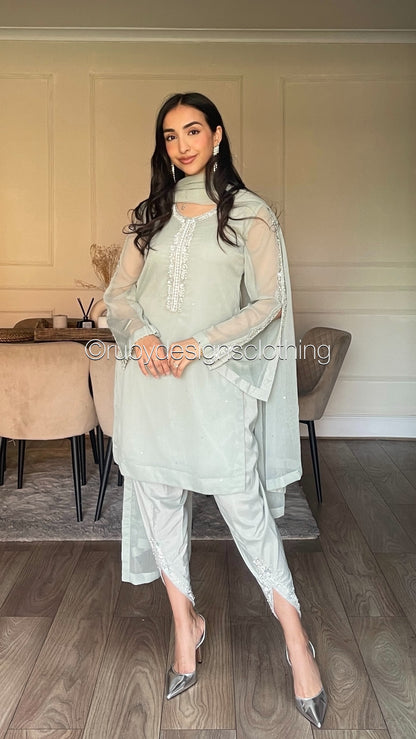 ASMA Haze - 3 Piece Chiffon Suit with Tulip Trousers