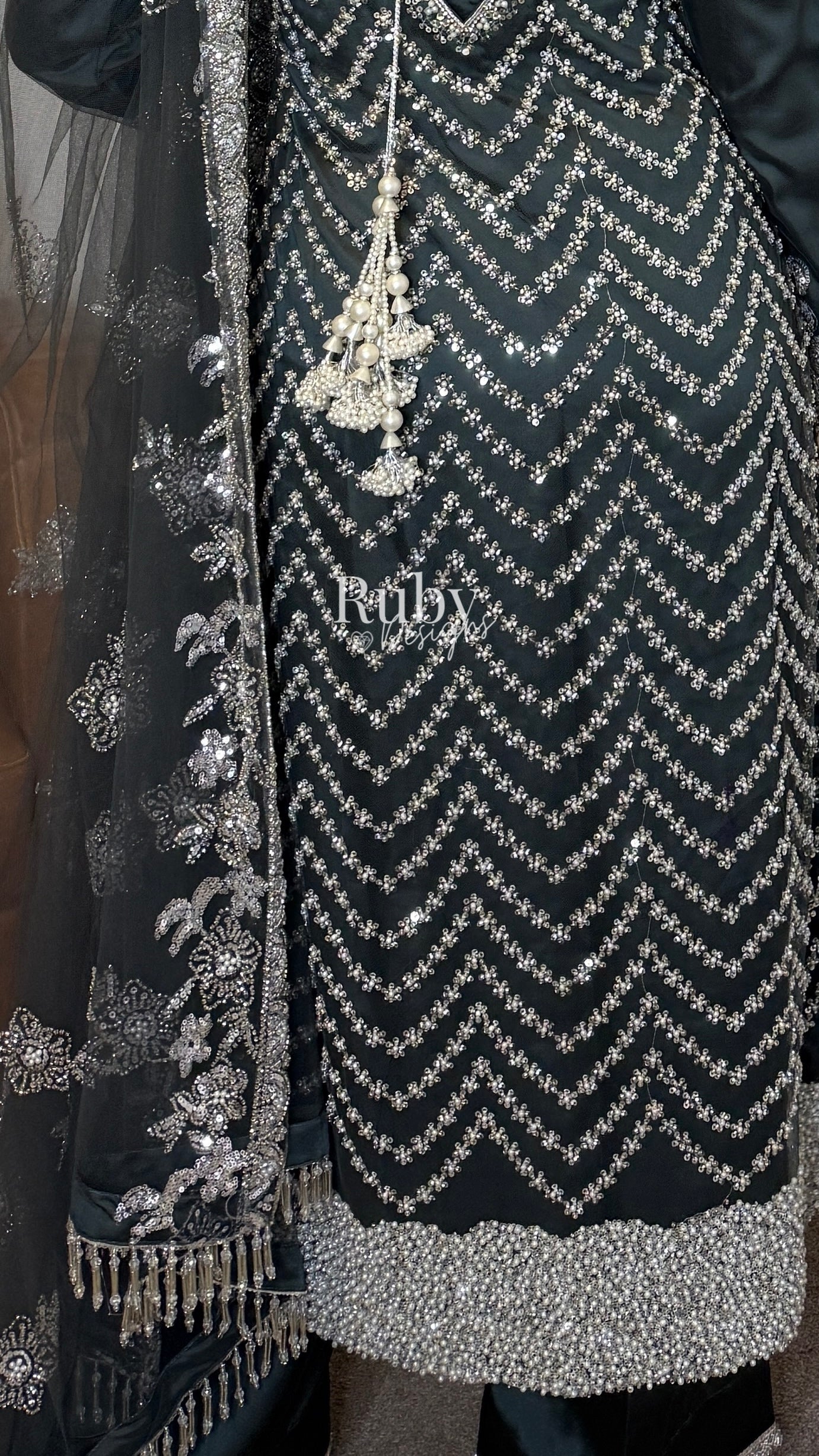 IZMA Smoke - 3 Piece Net Suit with Wide Leg Trousers