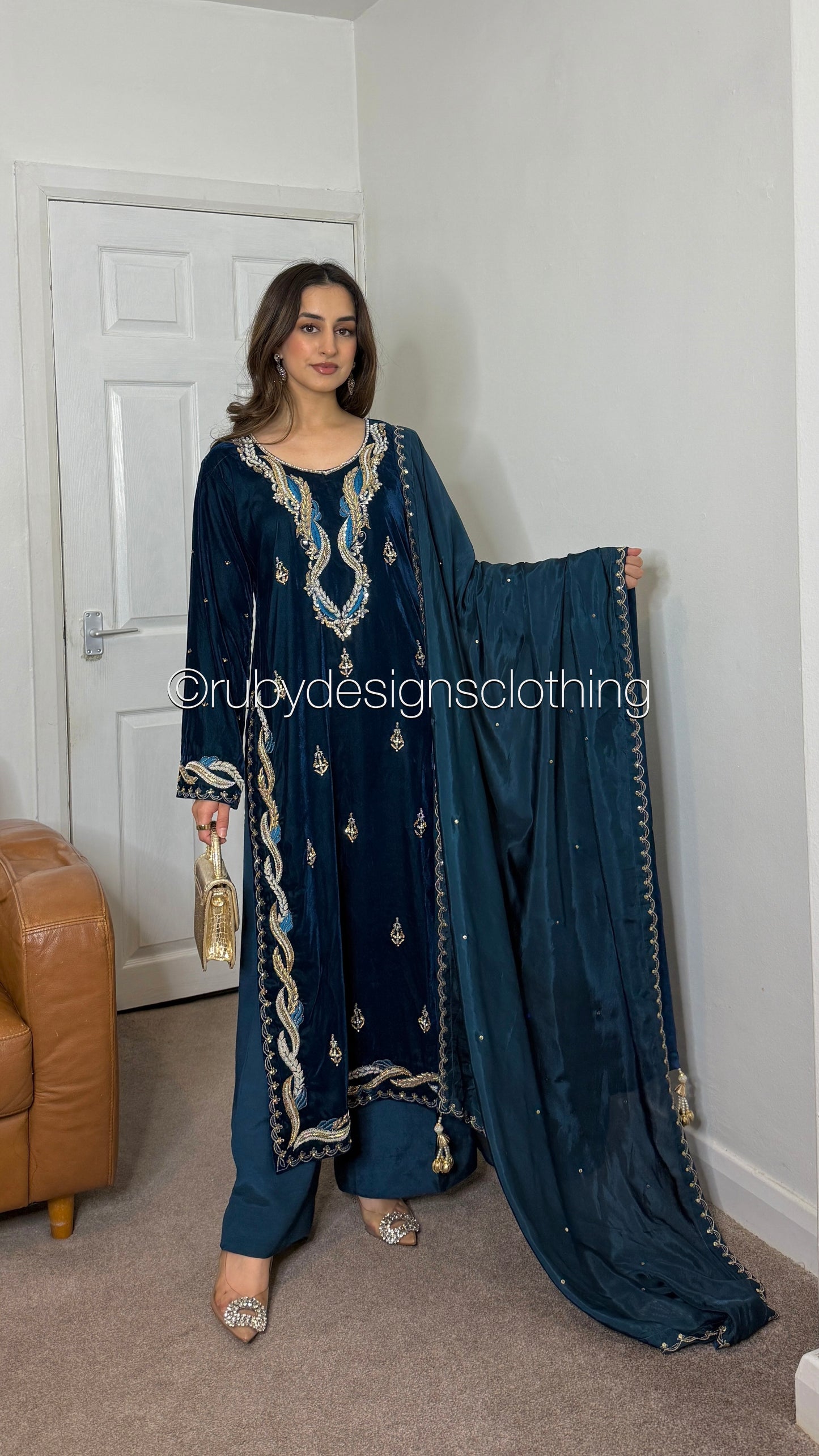 LINA - 3 Piece Luxury Velvet Suit with Gold Handwork