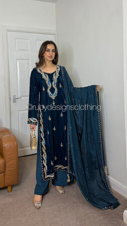 LINA - 3 Piece Luxury Velvet Suit with Gold Handwork