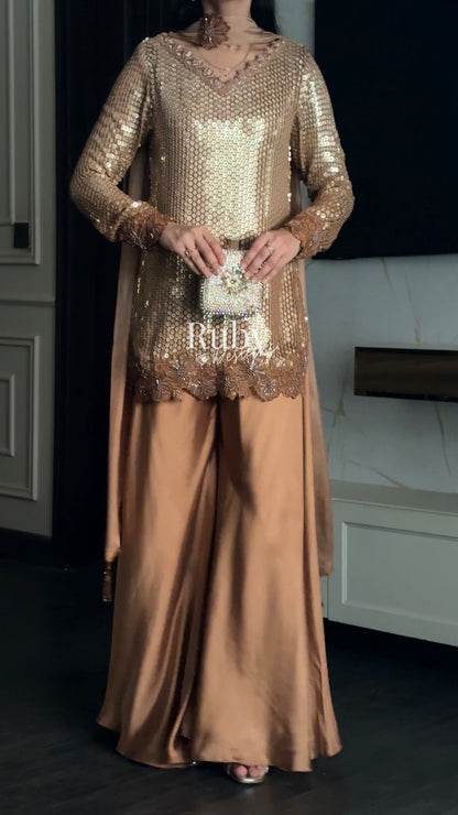 ALARA Mocha - 3 Piece Silk Suit with Choker Dupatta