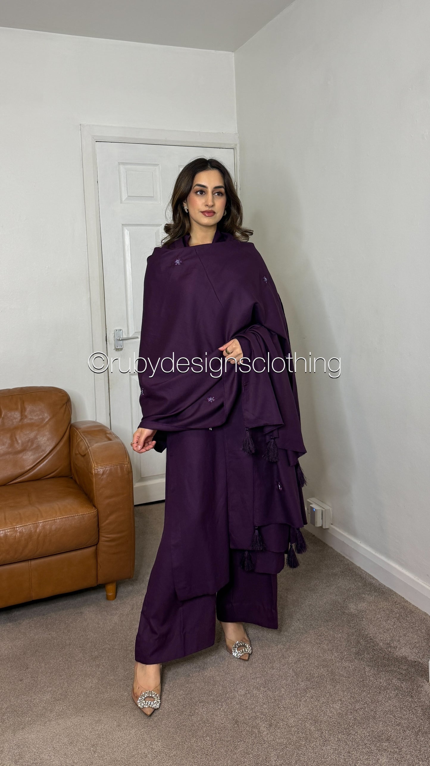 RIMSHA - 3 Piece Deep Purple Marina Suit with Shawl
