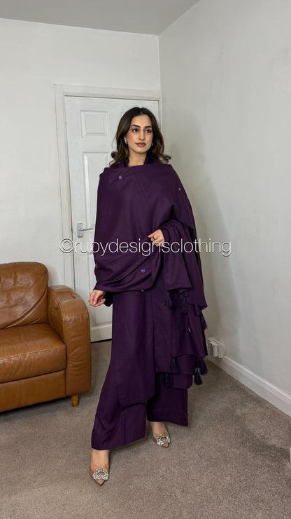 RIMSHA - 3 Piece Deep Purple Marina Suit with Shawl
