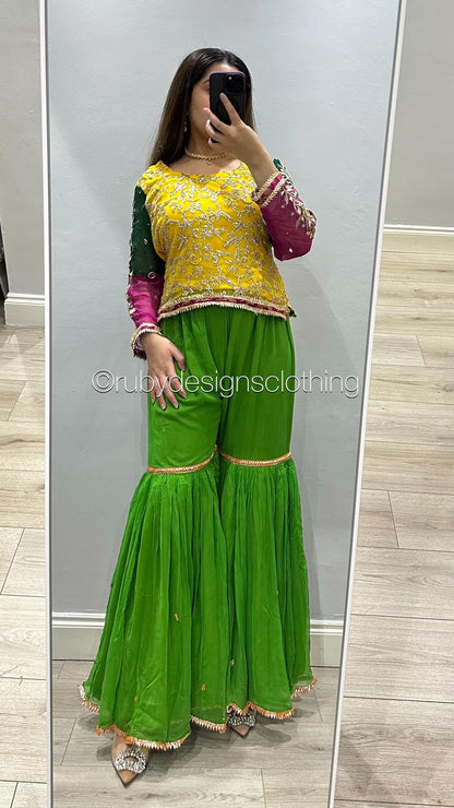 Pure Chiffon Green Gharara Pants (8746845405397)