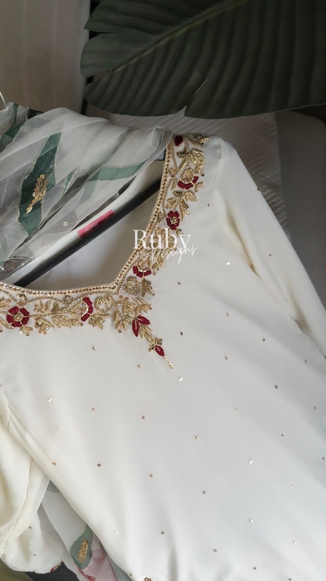 ZAIRA Ivory - 3 Piece Chiffon Sharara Suit with Hand Painted Dupatta