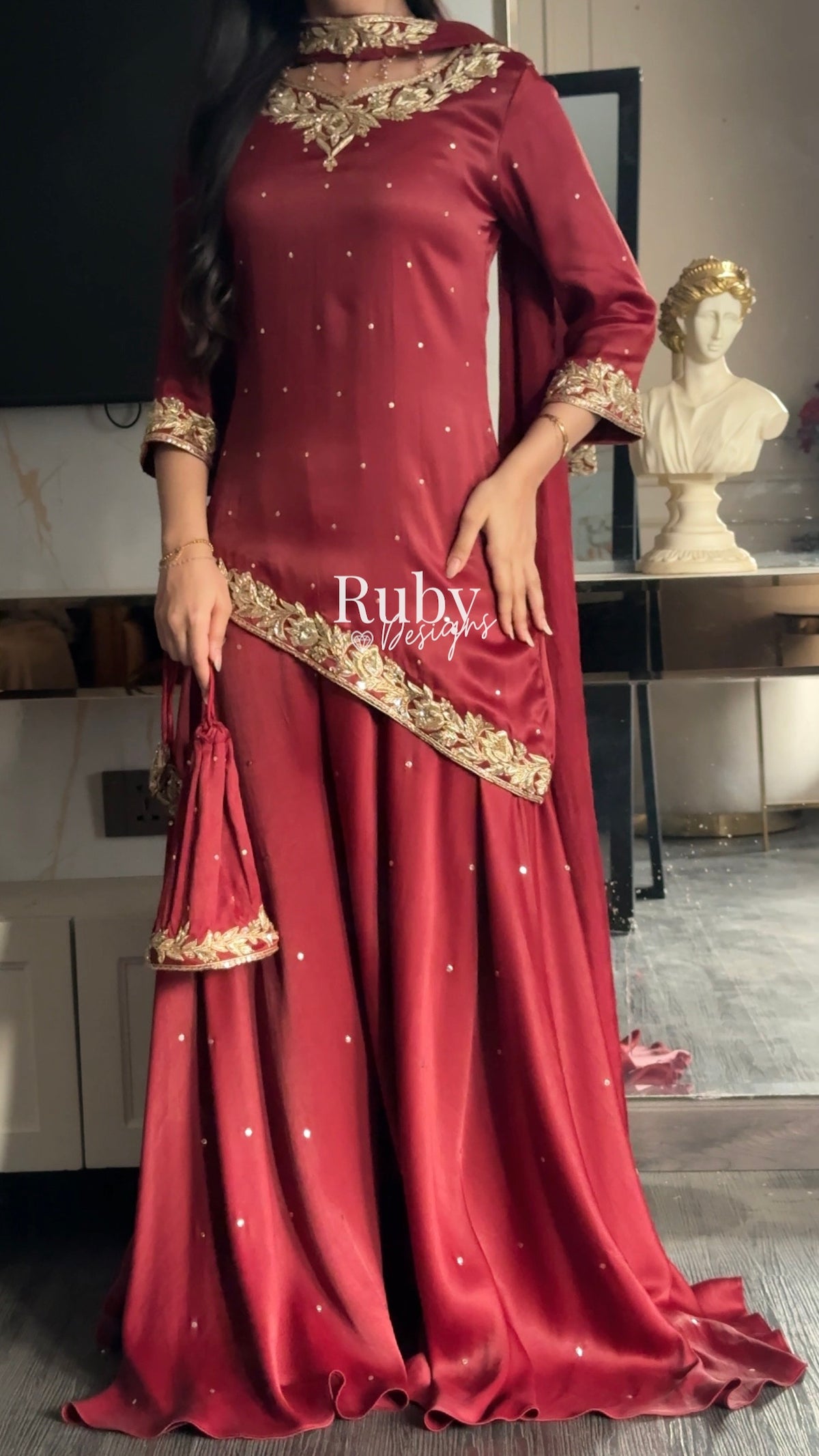 RANI Rouge - 3 Piece Luxury Silk Suit with Matching Bag
