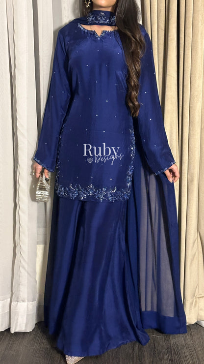 LARA Sapphire - 3 Piece Luxury Silk Suit with Cutdana Handwork