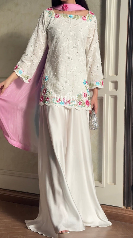 ALIZEH Petal - 3 Piece Chikankari Suit with Ombré Dupatta
