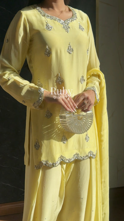 ATIFA Butter - 3 Piece Silk Suit with Shalwar