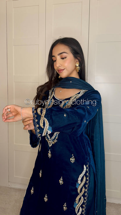 LINA - 3 Piece Luxury Velvet Suit with Gold Handwork