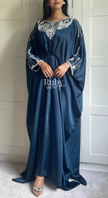 JASMINE - Blue Kaftan with Silver Handwork