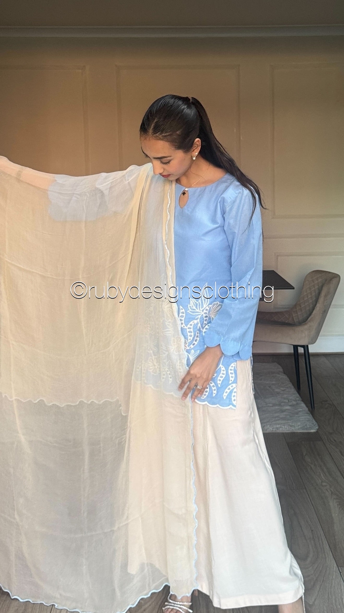 ELIA Sky - 3 Piece Swiss Lawn Suit with Flowy Wide-Leg Pants