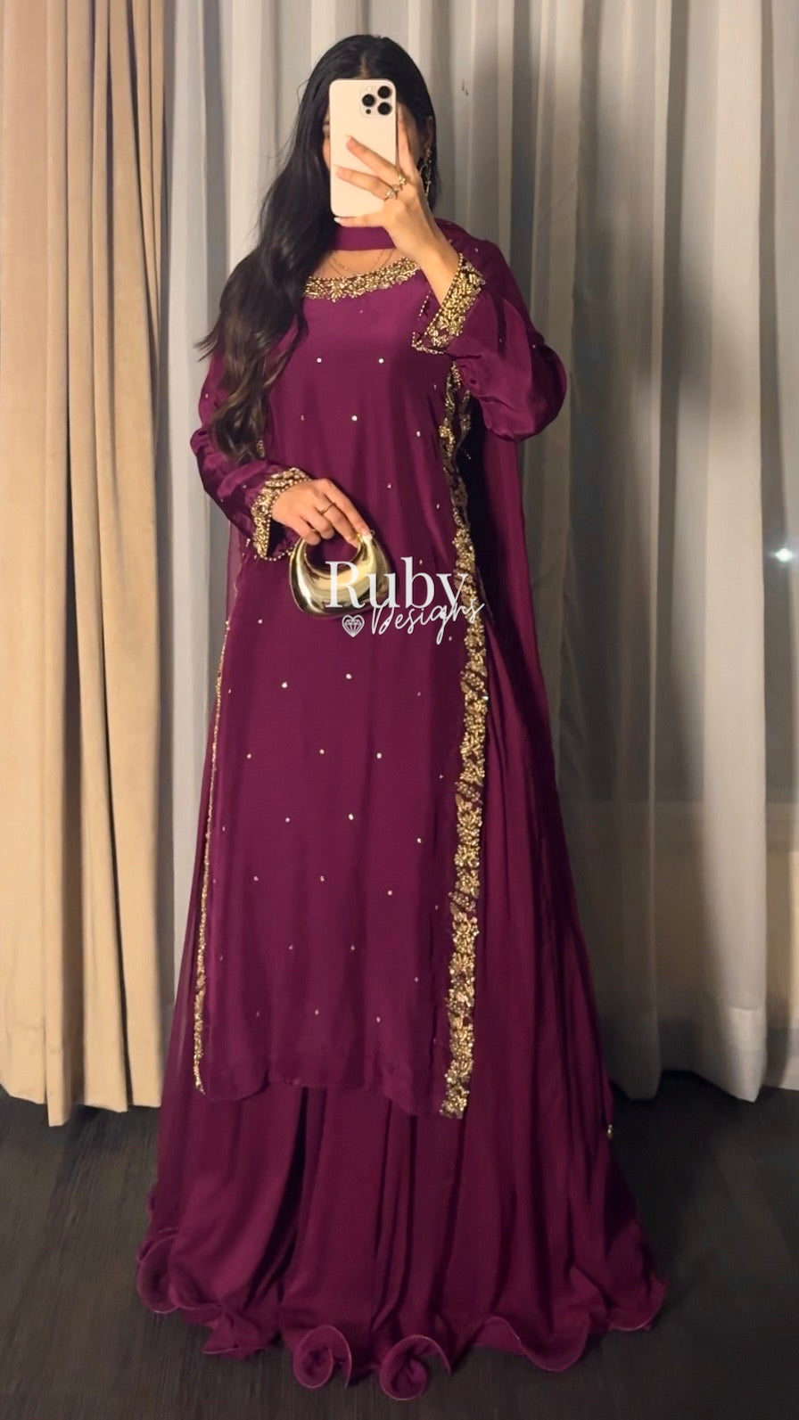 ZAINA Mulberry - 3 Piece Silk Suit with Gold Handwork
