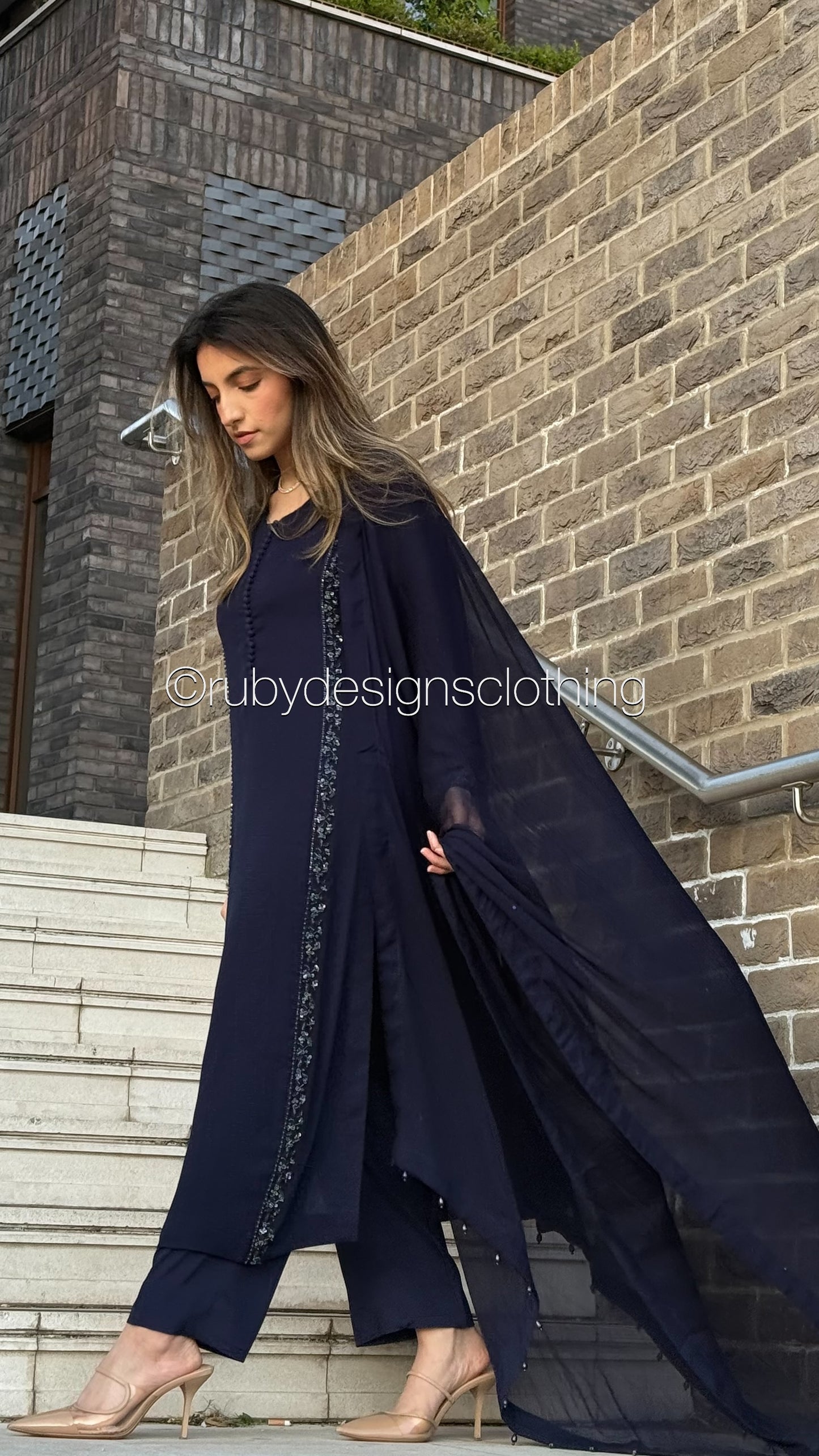 ZYRA Midnight - 3 Piece Chiffon Suit with Trouser