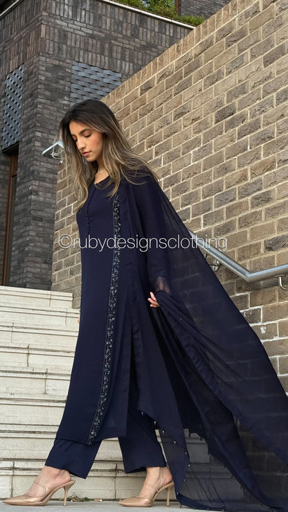 ZYRA Midnight - 3 Piece Chiffon Suit with Trouser