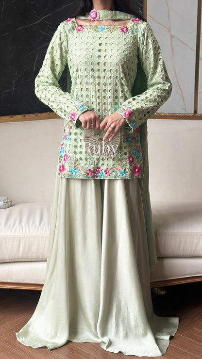 ALIZEH Sage - 3 Piece Chikankari Suit with Ombré Dupatta