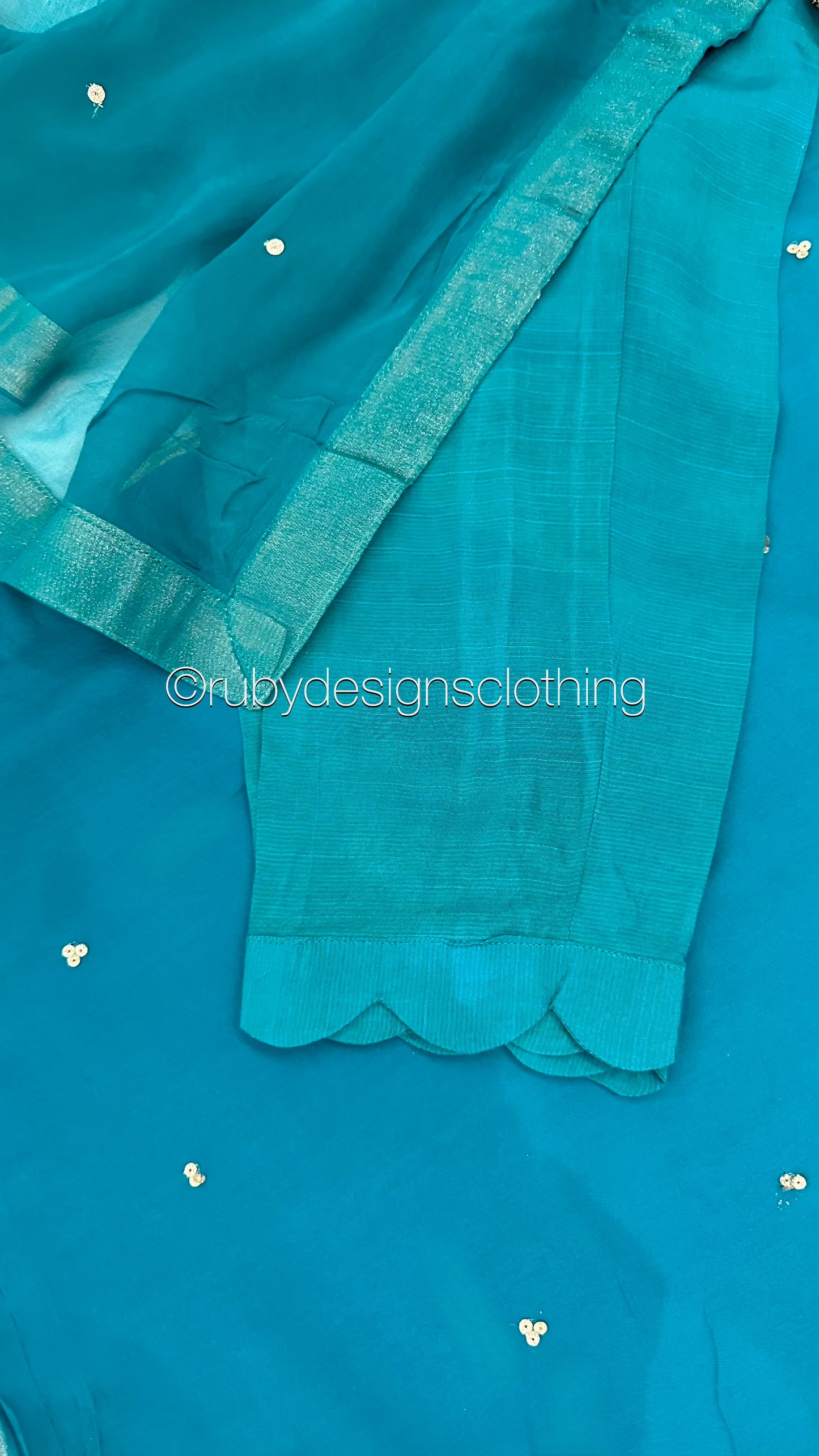 ALVIA Teal - 3 Piece Teal Chiffon Suit with Gold Handwork