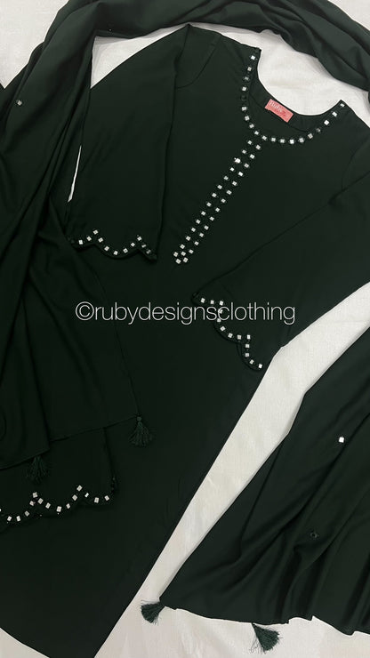 HANIA - 3 Piece Forest Green Marina Suit with Shawl