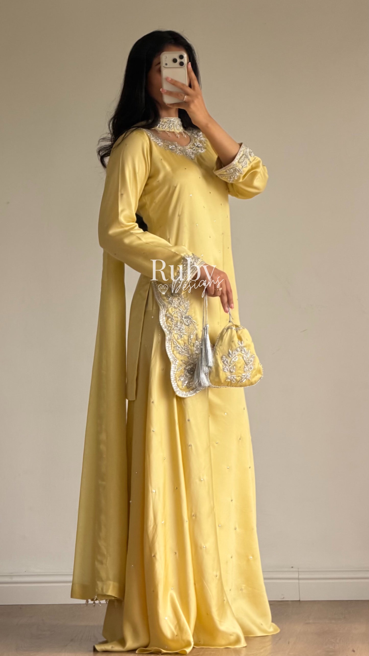 PARISA Butter - 4 Piece Silk Suit with Matching Potli Bag