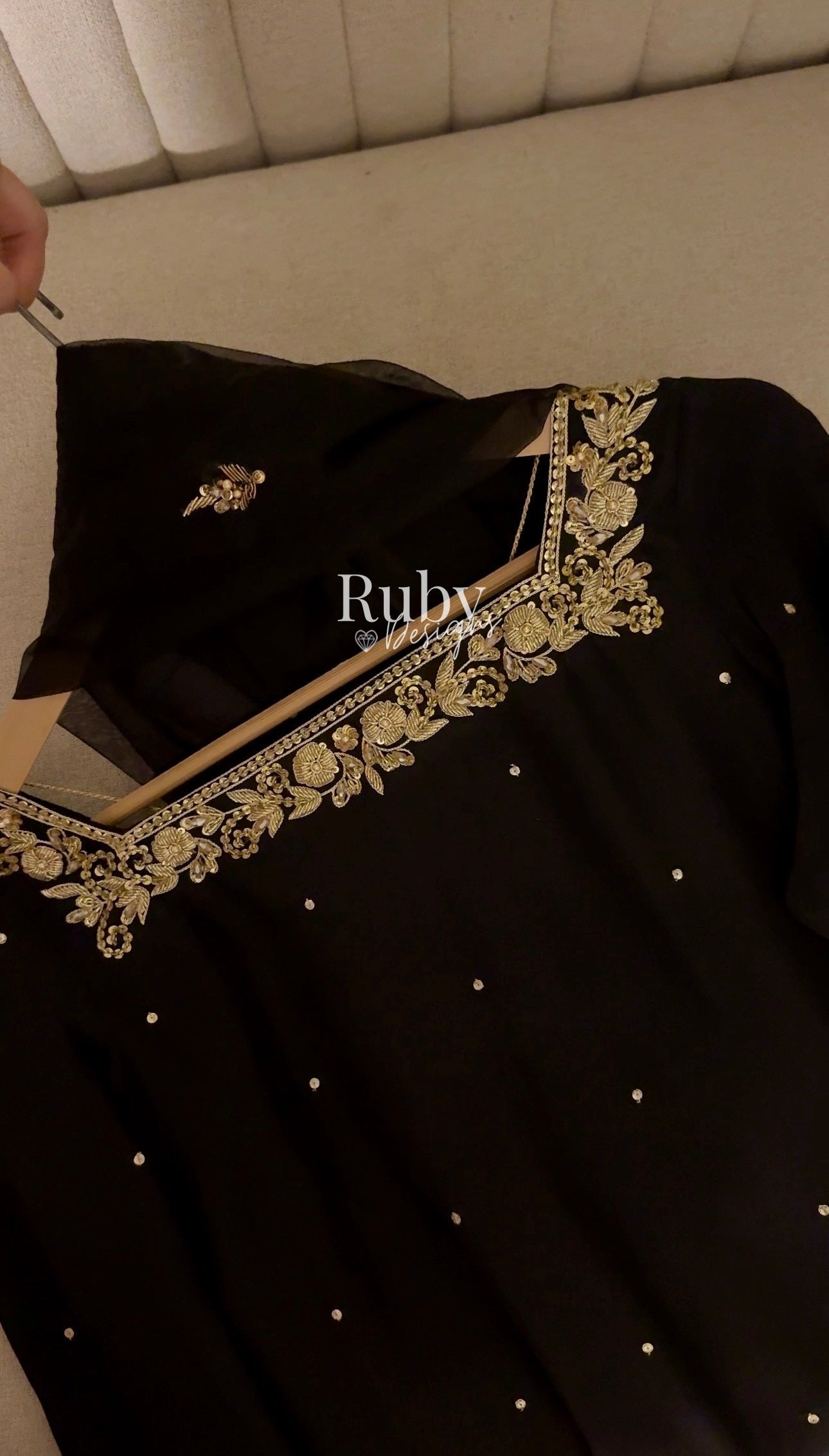 MEHER Noir - 3 Piece Silk Suit with Farshi Shalwar