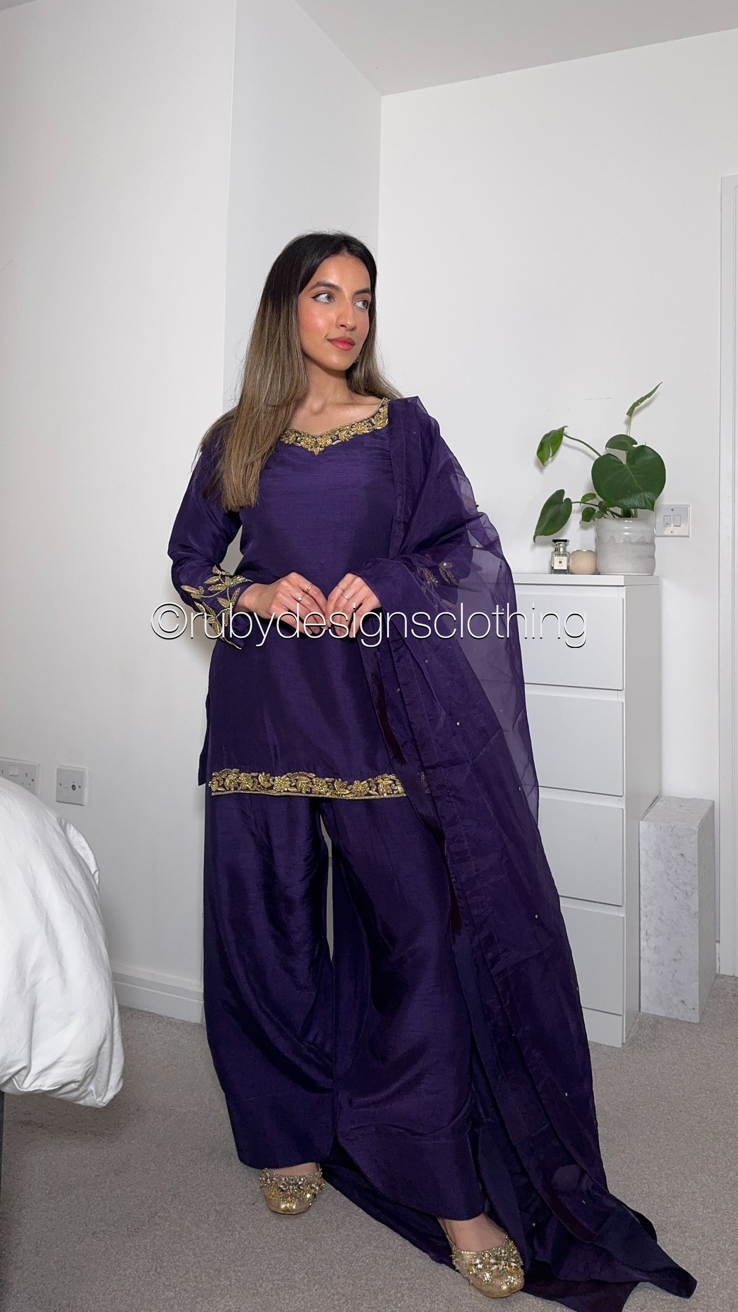 SHAFAQ Midnight - 3 Piece Raw Silk Suit with Farshi Shalwar