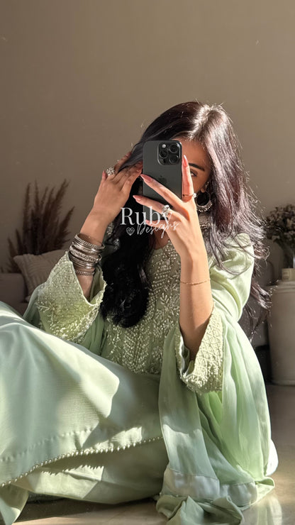 AREEN Mint - 3 Piece Chiffon Suit with Pearl and Stone Handwork