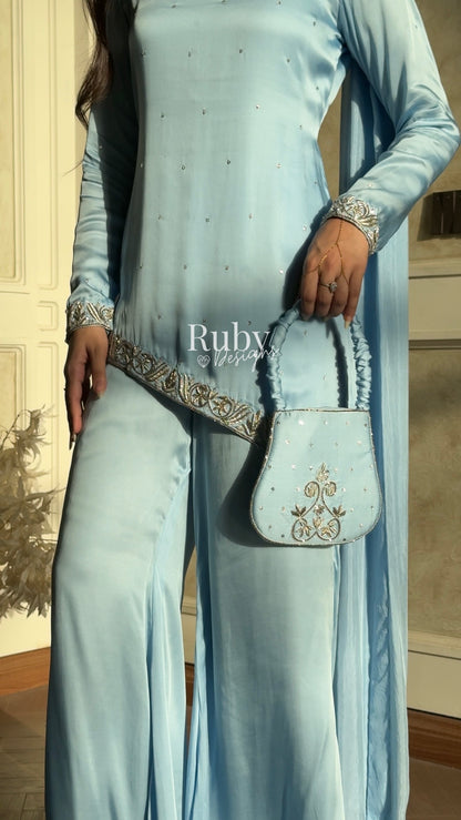PREITY Sky - 3 Piece Silk Suit with Matching Bag