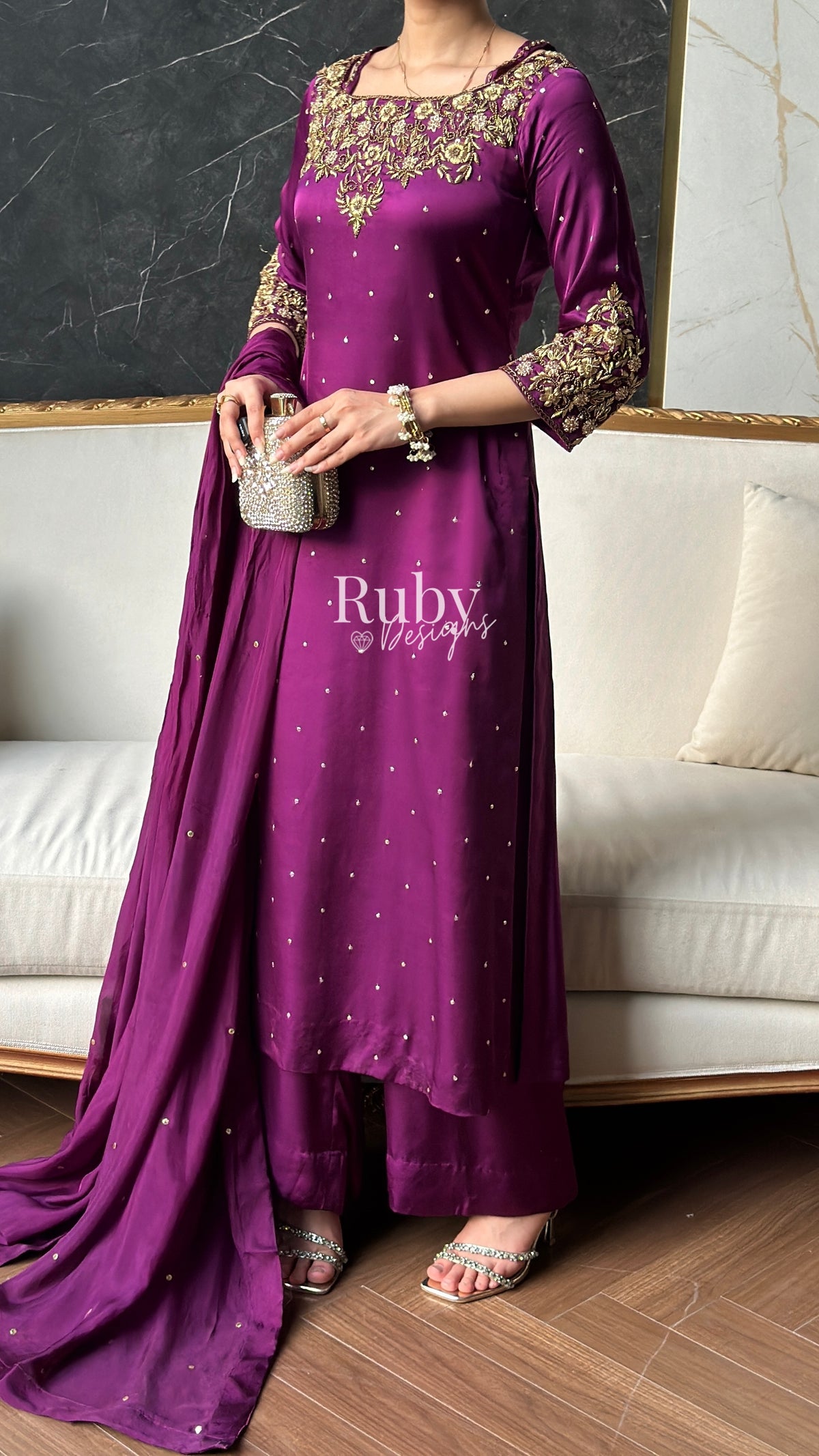 HANIA Plum - 3 Piece Silk Suit with Straight Trouser