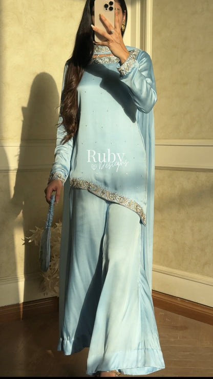PREITY Sky - 3 Piece Silk Suit with Matching Bag