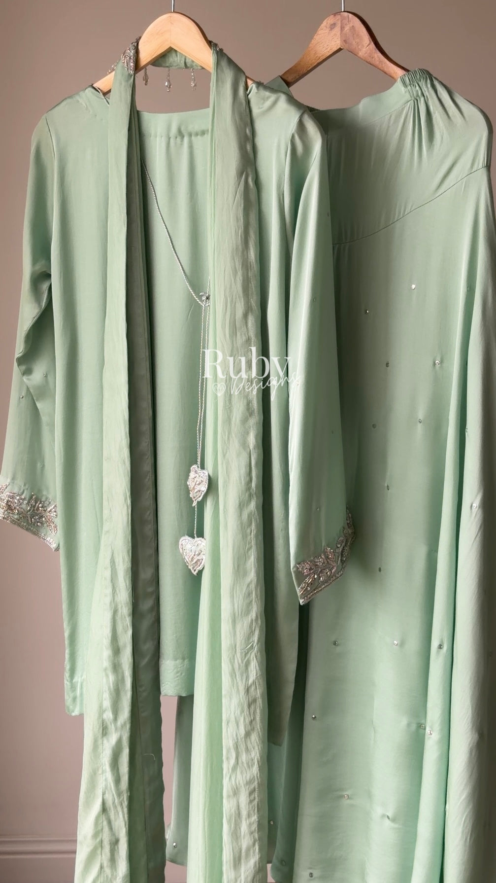 PARISA Sage - 4 Piece Silk Suit with Matching Potli Bag