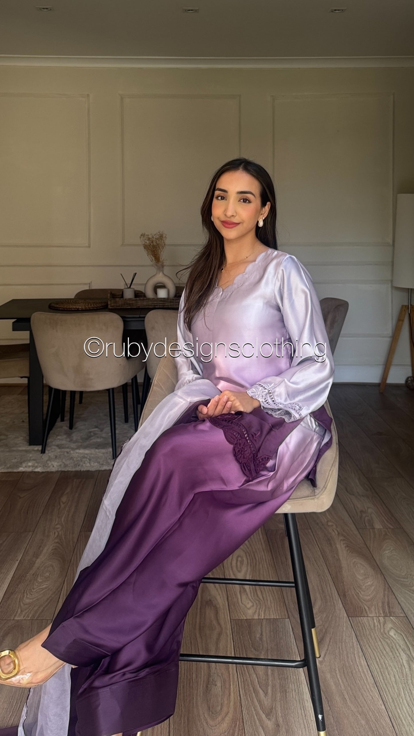 Plum Dusk - 3 Piece Silk Suit with Farshi Shalwar