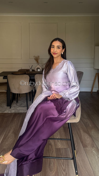 Plum Dusk - 3 Piece Silk Suit with Farshi Shalwar