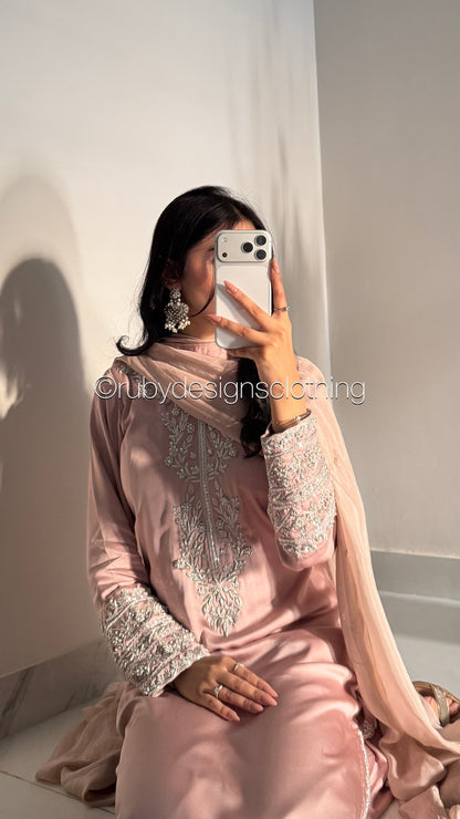 EMAAN - 3 Piece Luxury Silk Suit with Hand Work