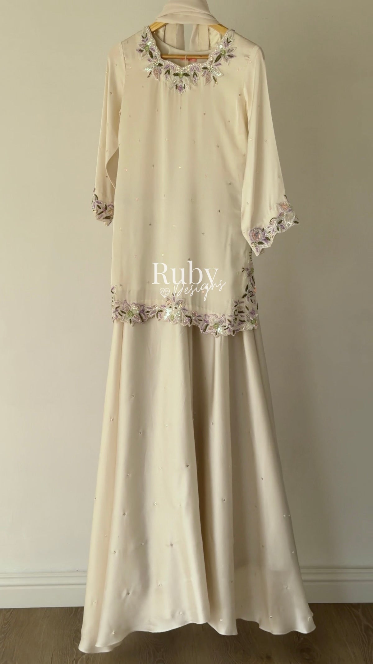 AMEERA - 3 Piece Off-White Silk Suit with Ombrè Dupatta