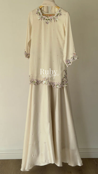 AMEERA - 3 Piece Off-White Silk Suit with Ombrè Dupatta