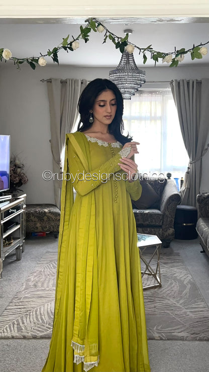 MEESHA Lime - 3 Piece Chiffon Dress with Chiffon Dupatta (8650223386837)