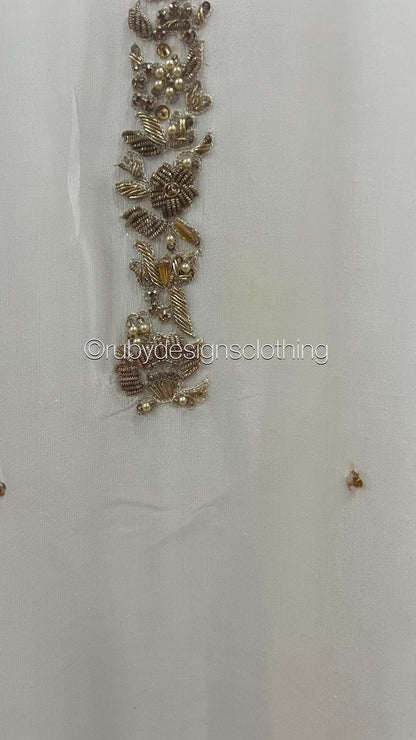 Minor Defect - HIRA White - 3 Piece Chiffon Suit with Chiffon Dupatta (8748150227157)