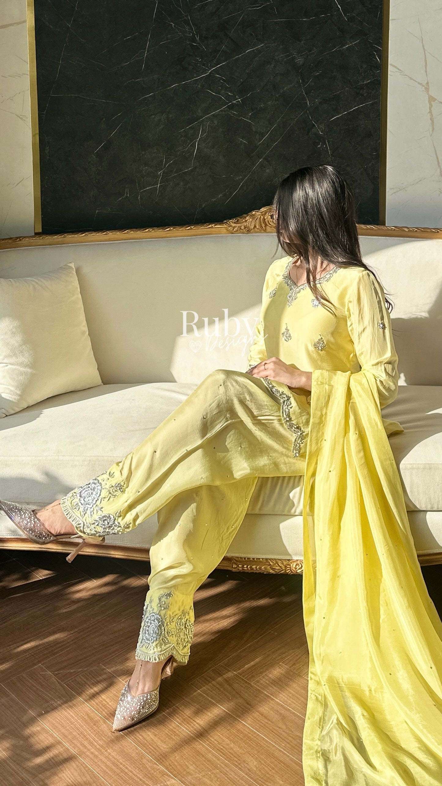 ATIFA Butter - 3 Piece Silk Suit with Shalwar