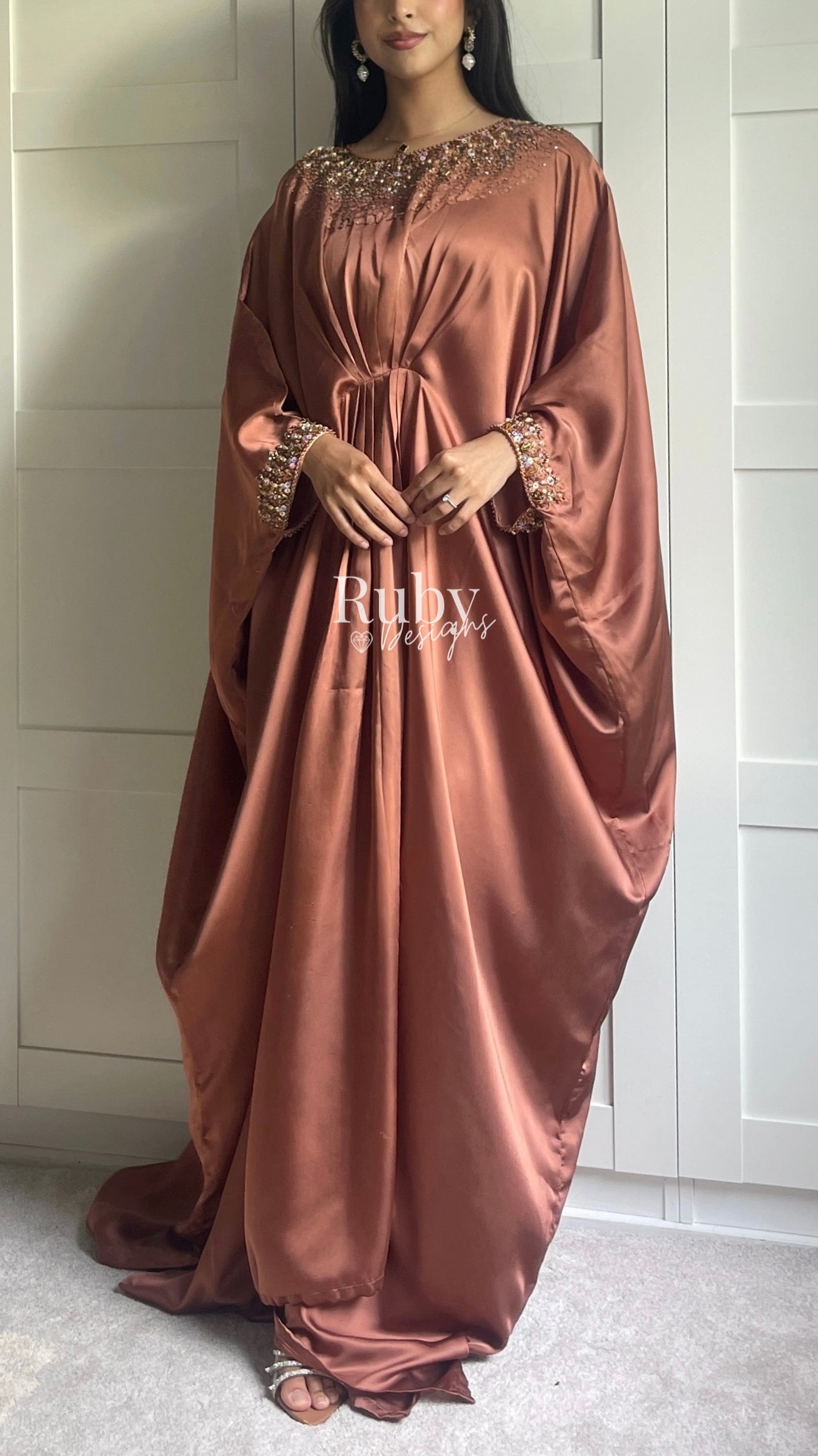 JAMILA - Rust Kaftan with Gold Handwork