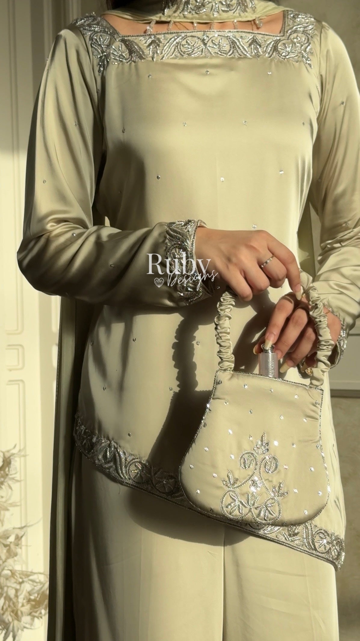 PREITY Sage - 3 Piece Silk Suit with Matching Bag