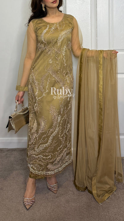 FOZIA - 3 Piece Net Suit with Tassel Detail