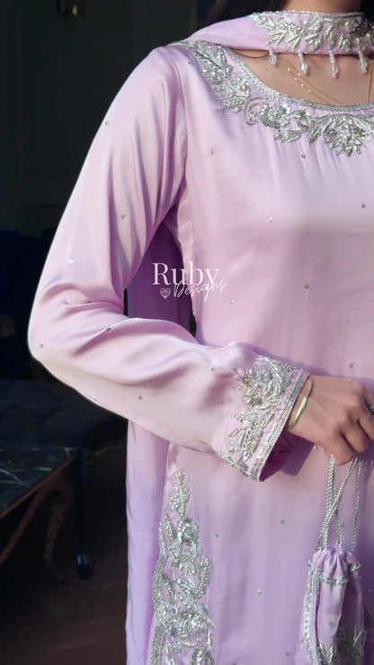 PARISA Lilac - 4 Piece Silk Suit with Matching Potli Bag