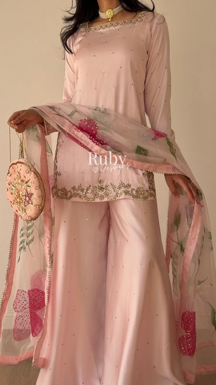 REYA Rose - 3 Piece Silk Suit with Matching Potli Bag