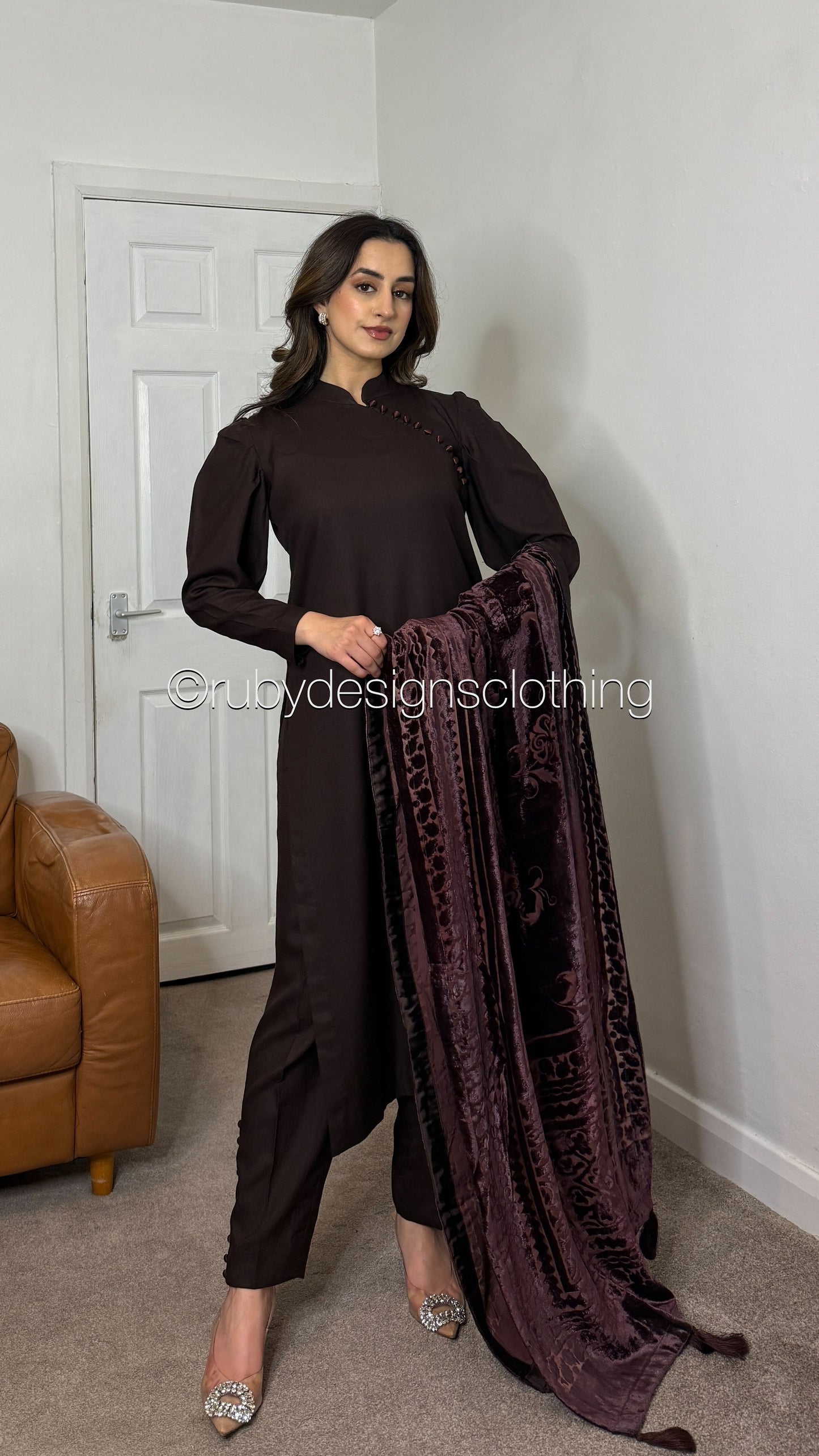 ZAILA Cocoa - 3 Piece Marina Suit with Palachi Shawl