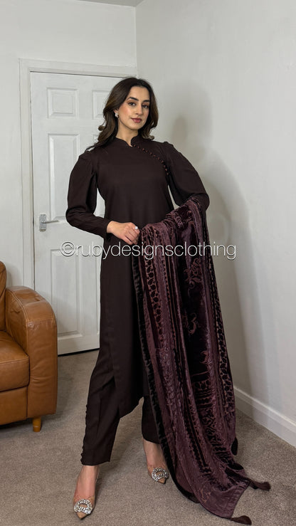 ZAILA Cocoa - 3 Piece Marina Suit with Palachi Shawl