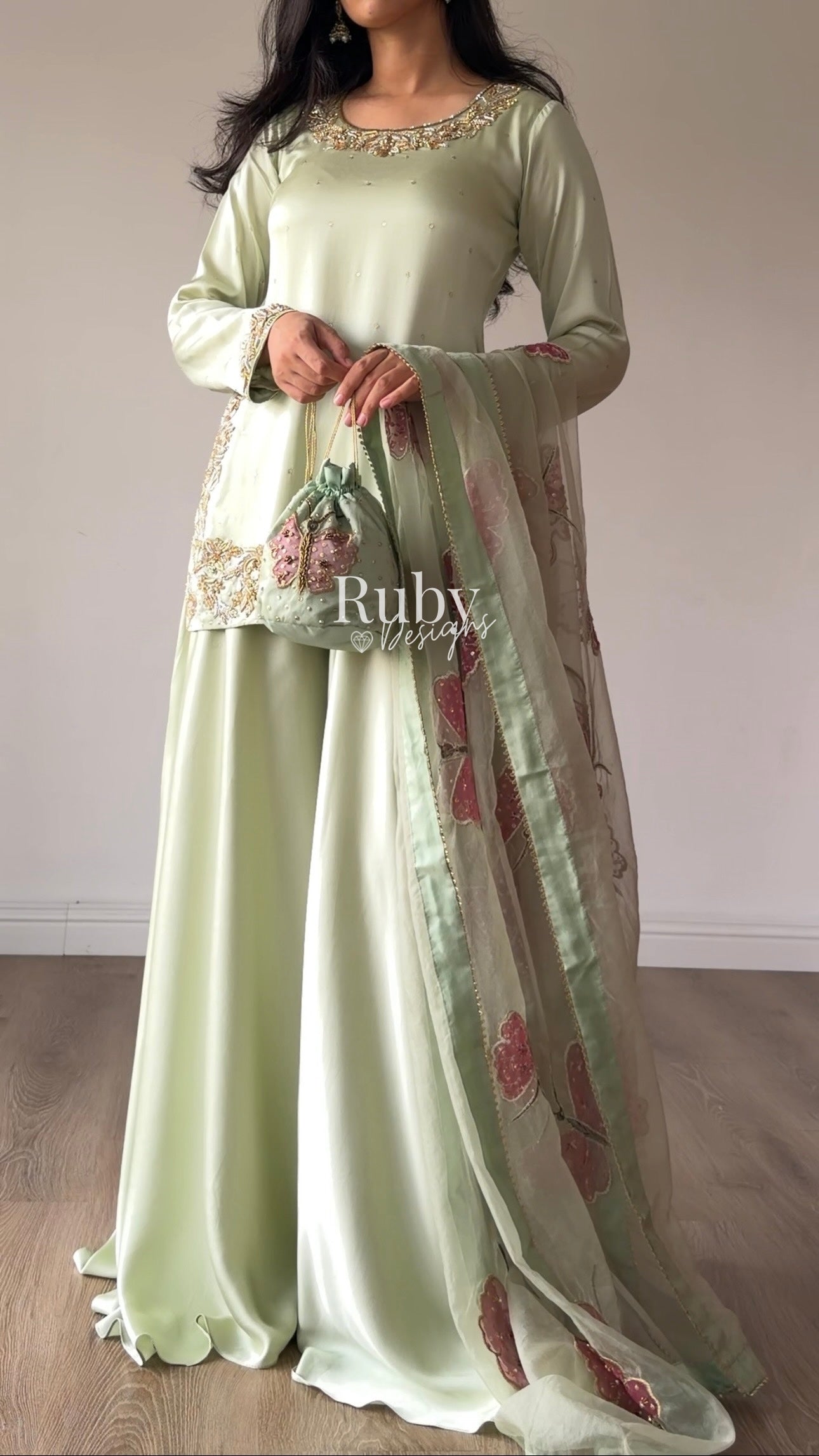 AENA Fern - 4 Piece Silk Suit with Matching Potli Bag