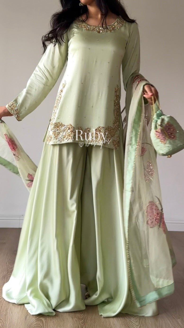 AENA Fern - 4 Piece Silk Suit with Matching Potli Bag