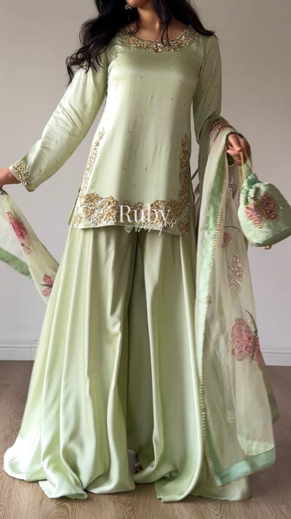 AENA Fern - 4 Piece Silk Suit with Matching Potli Bag