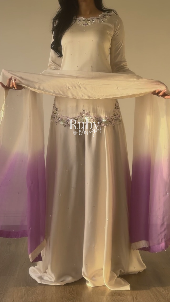 AMEERA - 3 Piece Off-White Silk Suit with Ombrè Dupatta